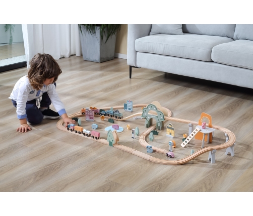 VIGA PolarB Drewniana kolejka dla dzieci Pociąg Tor 90 elementów