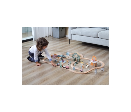 VIGA PolarB Drewniana kolejka dla dzieci Pociąg Tor 90 elementów