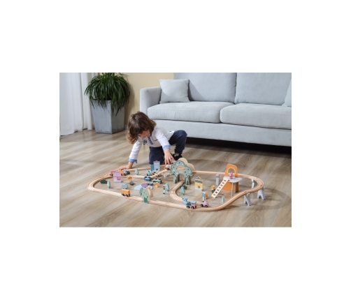 VIGA PolarB Drewniana kolejka dla dzieci Pociąg Tor 90 elementów
