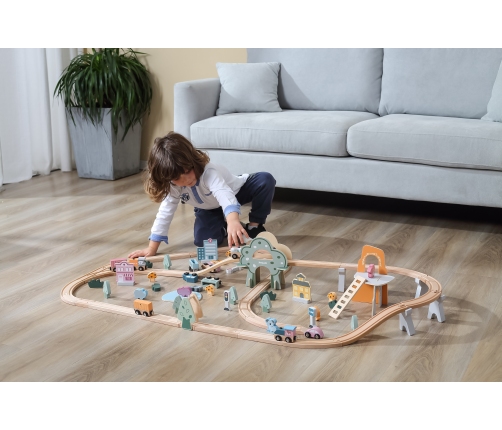 VIGA PolarB Drewniana kolejka dla dzieci Pociąg Tor 90 elementów
