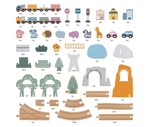 VIGA PolarB Drewniana kolejka dla dzieci Pociąg Tor 90 elementów