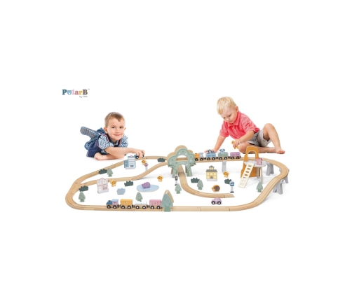 VIGA PolarB Drewniana kolejka dla dzieci Pociąg Tor 90 elementów