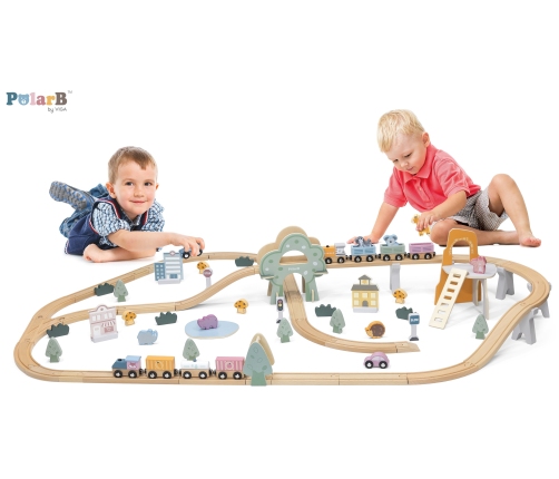 VIGA PolarB Drewniana kolejka dla dzieci Pociąg Tor 90 elementów