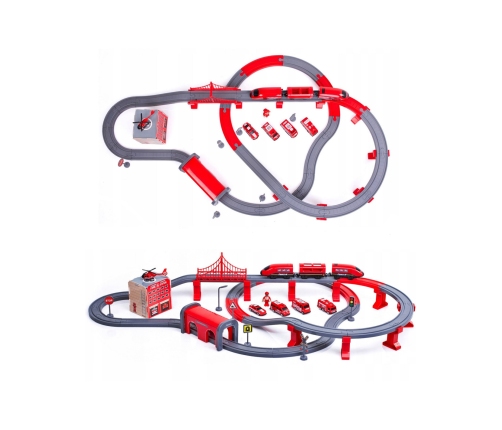 WOOPIE Kolejka Elektryczna Tor Samochodowy Straż Helikopter Auta 92 el.