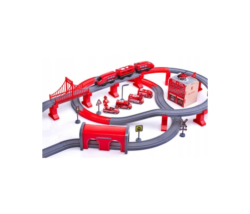 WOOPIE Kolejka Elektryczna Tor Samochodowy Straż Helikopter Auta 92 el.