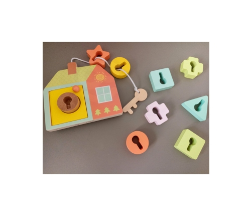 CLASSIC WORLD Drewniana Przeplatanka Klocki do Nawlekania Klucze i Drzwi MONTESSORI 11 el.