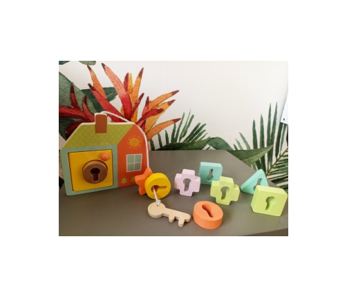 CLASSIC WORLD Drewniana Przeplatanka Klocki do Nawlekania Klucze i Drzwi MONTESSORI 11 el.