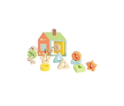 CLASSIC WORLD Drewniana Przeplatanka Klocki do Nawlekania Klucze i Drzwi MONTESSORI 11 el.