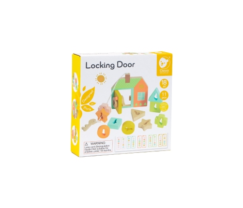 CLASSIC WORLD Drewniana Przeplatanka Klocki do Nawlekania Klucze i Drzwi MONTESSORI 11 el.