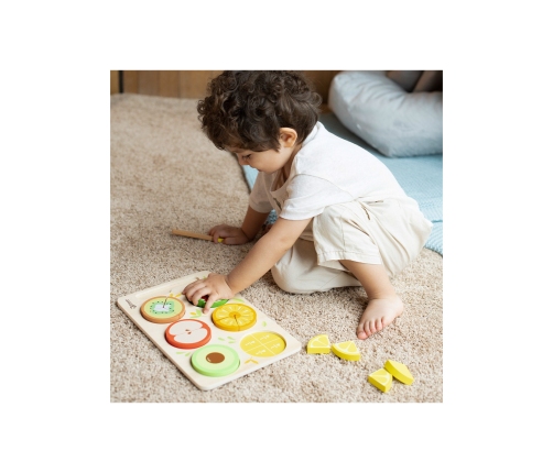 CLASSIC WORLD Drewniane Owoce do Krojenia na Rzepy + Nauka Ułamków i Dzielenia MONTESSORI 23 el.