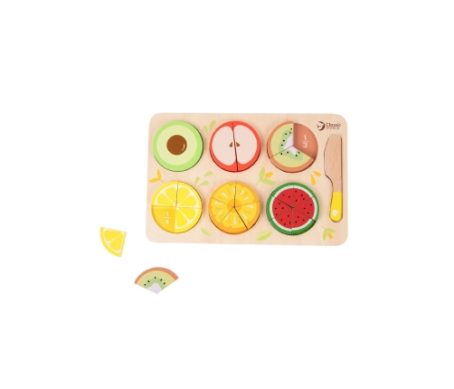 CLASSIC WORLD Drewniane Owoce do Krojenia na Rzepy + Nauka Ułamków i Dzielenia MONTESSORI 23 el.
