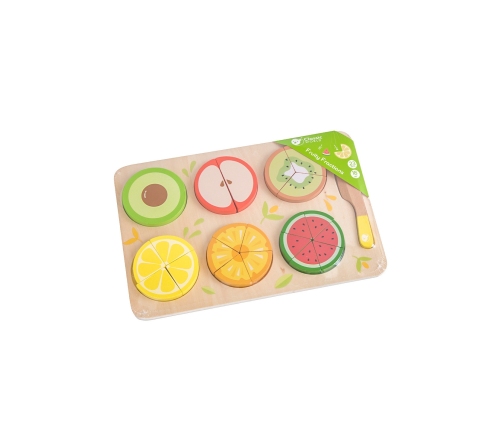 CLASSIC WORLD Drewniane Owoce do Krojenia na Rzepy + Nauka Ułamków i Dzielenia MONTESSORI 23 el.