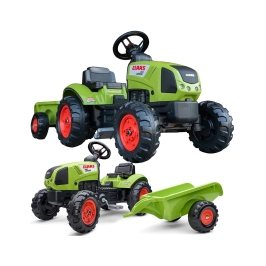 FALK Traktor Claas Zielony na Pedały z Przyczepą + Klakson od 2 Lat.