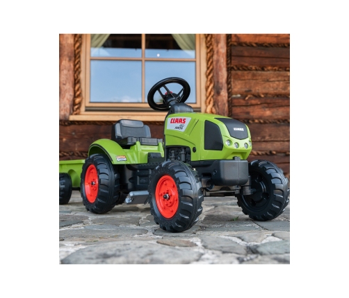 FALK Traktor Claas Zielony na Pedały z Przyczepą + Klakson od 2 Lat.