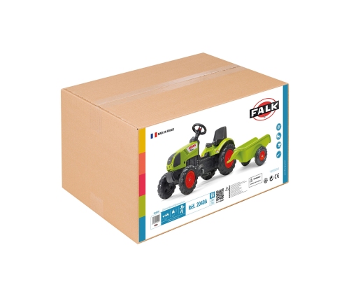 FALK Traktor Claas Zielony na Pedały z Przyczepą + Klakson od 2 Lat.