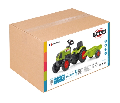 FALK Traktor Claas Zielony na Pedały z Przyczepą + Klakson od 2 Lat.