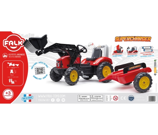 Traktors ar pedāļiem ar kausu un piekabi FALK Red Supercharger