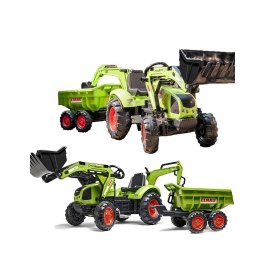 Traktors ar pedāļiem ar kausu un piekabi FALK CLAAS AVEC Green