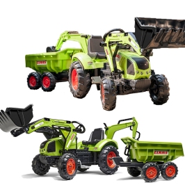 Traktors ar pedāļiem ar kausu un piekabi FALK CLAAS AVEC Green