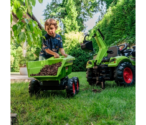 Traktors ar pedāļiem ar kausu un piekabi FALK CLAAS AVEC Green