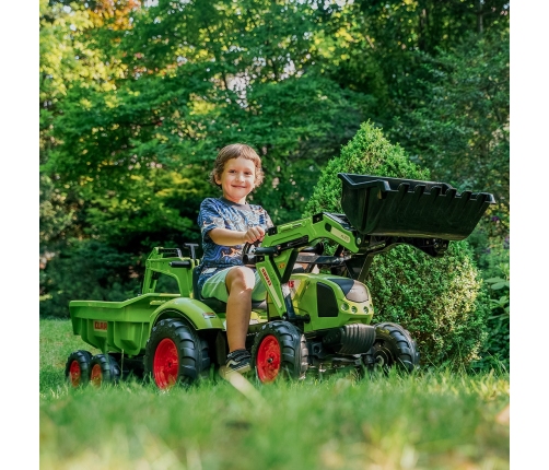 Traktors ar pedāļiem ar kausu un piekabi FALK CLAAS AVEC Green