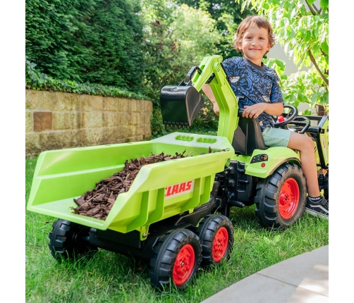 Traktors ar pedāļiem ar kausu un piekabi FALK CLAAS AVEC Green