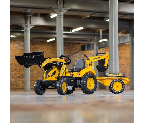 Traktors ar pedāļiem ar kausu un piekabi FALK KOMATSU Yellow