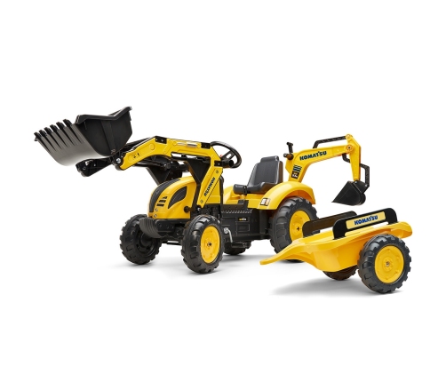 Traktors ar pedāļiem ar kausu un piekabi FALK KOMATSU Yellow
