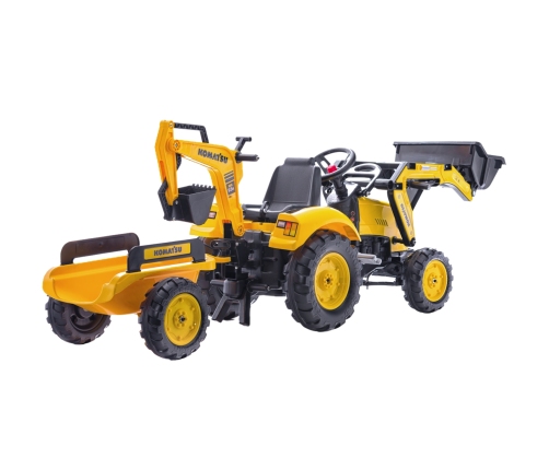 Traktors ar pedāļiem ar kausu un piekabi FALK KOMATSU Yellow