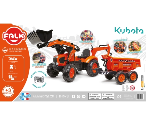Bērnu stumjamā mašīna traktors ar piekabi FALK KUBOTA
