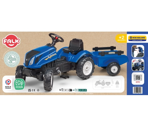 Traktors ar pedāļiem ar piekabi FALK New Holland Blue