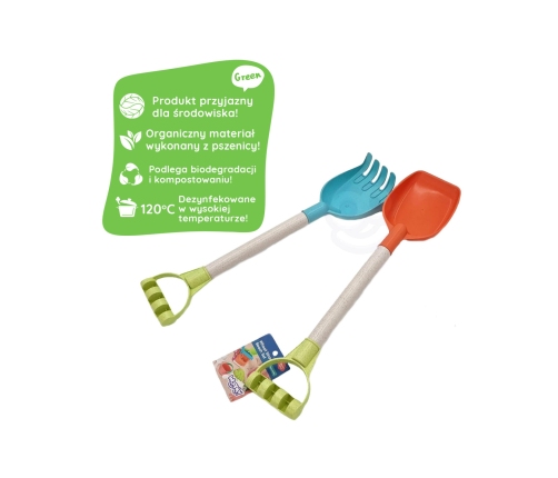 WOOPIE GREEN Zestaw do Piasku Łopatka i Grabki 51 cm BIODEGRADOWALNY ORGANICZNY MATERIAŁ