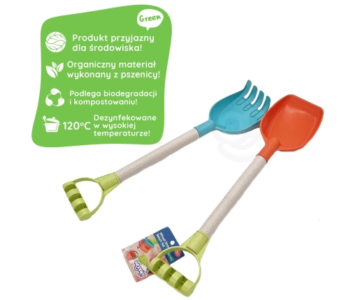 WOOPIE GREEN Zestaw do Piasku Łopatka i Grabki 51 cm BIODEGRADOWALNY ORGANICZNY MATERIAŁ
