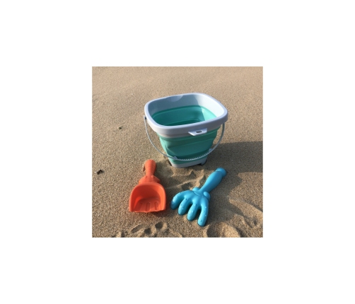 WOOPIE Zestaw Wiaderko Składane z Grabkami Łopatką Niebieskie