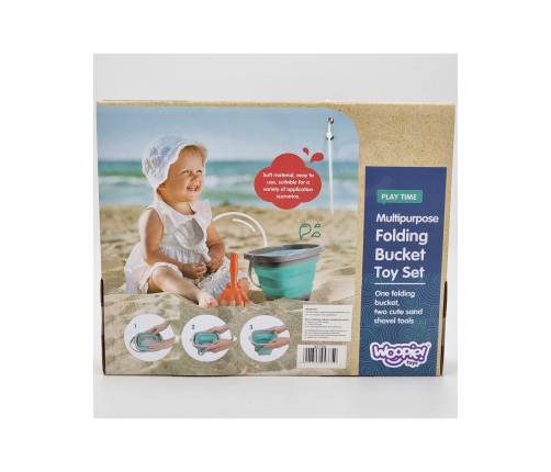 WOOPIE Zestaw Wiaderko Składane z Grabkami Łopatką Niebieskie