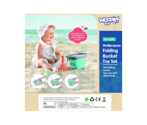 WOOPIE Zestaw Wiaderko Składane z Grabkami Łopatką Niebieskie