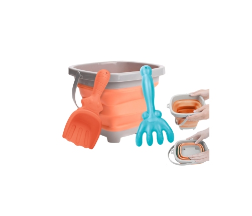 WOOPIE Zestaw Wiaderko Składane z Grabkami Łopatką Pomarańczowe