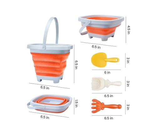 WOOPIE Zestaw Wiaderko Składane z Grabkami Łopatką Pomarańczowe
