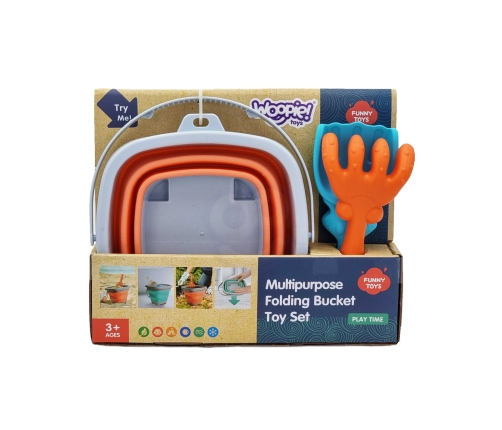 WOOPIE Zestaw Wiaderko Składane z Grabkami Łopatką Pomarańczowe