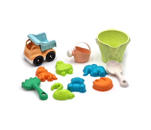 WOOPIE GREEN Zestaw do Piasku w Wiaderku z Samochodem 11 el. BIODEGRADOWALNY ORGANICZNY MATERIAŁ