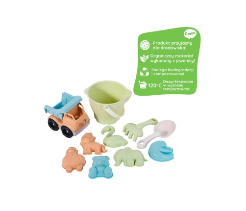 WOOPIE GREEN Zestaw do Piasku w Wiaderku z Samochodem 11 el. BIODEGRADOWALNY ORGANICZNY MATERIAŁ