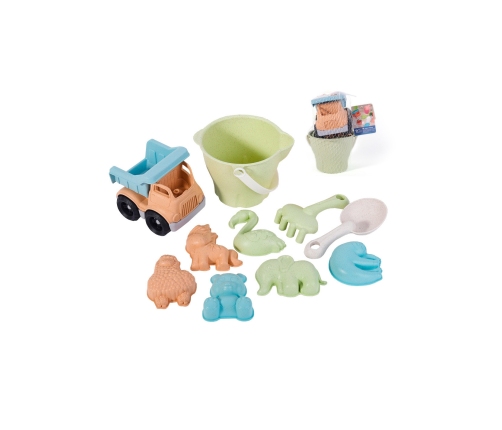 WOOPIE GREEN Zestaw do Piasku w Wiaderku z Samochodem 11 el. BIODEGRADOWALNY ORGANICZNY MATERIAŁ