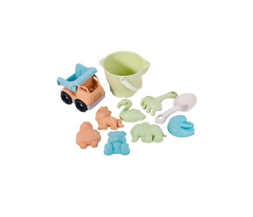 WOOPIE GREEN Zestaw do Piasku w Wiaderku z Samochodem 11 el. BIODEGRADOWALNY ORGANICZNY MATERIAŁ