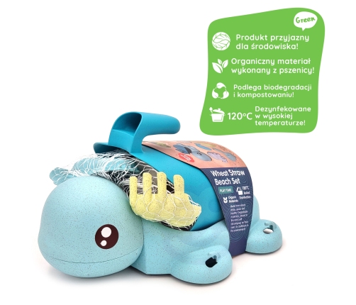 WOOPIE GREEN Zestaw 2w1 do Piasku i Wanny Żółwik Niebieski 8 el. BIODEGRADOWALNY ORGANICZNY MATERIAŁ