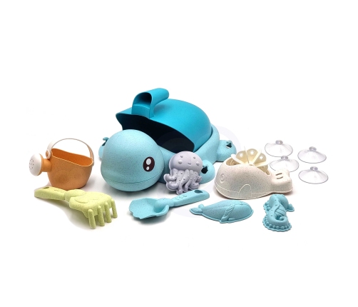 WOOPIE GREEN Zestaw 2w1 do Piasku i Wanny Żółwik Niebieski 8 el. BIODEGRADOWALNY ORGANICZNY MATERIAŁ