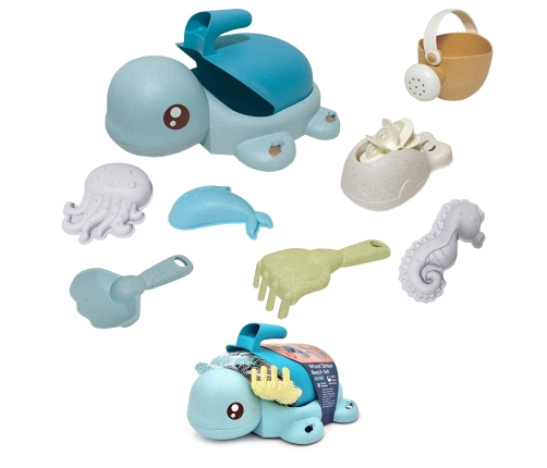 WOOPIE GREEN Zestaw 2w1 do Piasku i Wanny Żółwik Niebieski 8 el. BIODEGRADOWALNY ORGANICZNY MATERIAŁ