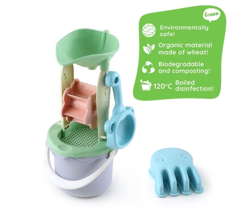 WOOPIE GREEN Zestaw do Piasku w Wiaderku z Kołowrotkiem 9 el. BIODEGRADOWALNY ORGANICZNY MATERIAŁ