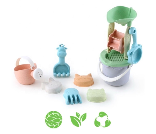 WOOPIE GREEN Zestaw do Piasku w Wiaderku z Kołowrotkiem 9 el. BIODEGRADOWALNY ORGANICZNY MATERIAŁ