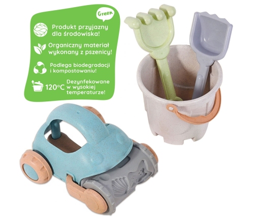 WOOPIE GREEN Zestaw do Piasku z Wiaderkiem i Samochodzikiem 10 el. BIODEGRADOWALNY ORGANICZNY MATERIAŁ