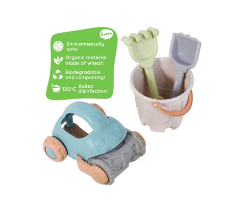 WOOPIE GREEN Zestaw do Piasku z Wiaderkiem i Samochodzikiem 10 el. BIODEGRADOWALNY ORGANICZNY MATERIAŁ